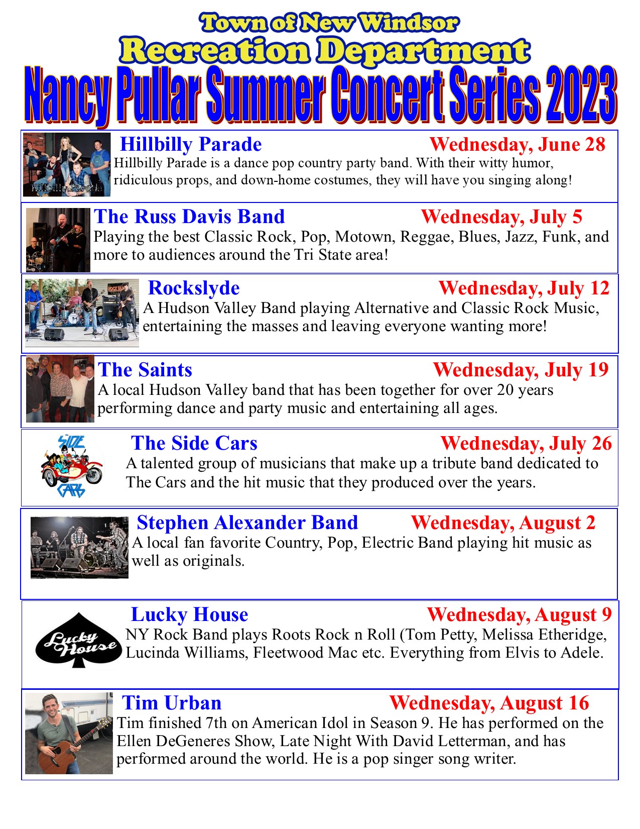 Summer Concert Series Schedule